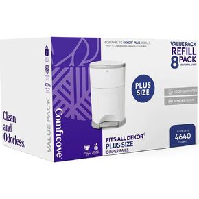 عبوات COMFICOVE المتوافقة مع دلاء الحفاضات DEKOR PLUS | 4 عبوات | بطانات إعادة تعبئة سطل الحفاضات السميكة للغاية | رائحة مسحوق طازجة | من السهل استبدال حقيبة الحفاضات والتخلص منها | التخلص من حفاضات الأطفال عديمة الرائحة in Kuwait