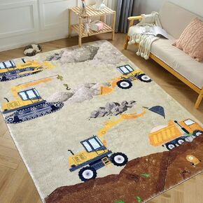 USTIDE Kids Carpet 3'2x5', Soft Construction Play Mat Washable Cartoon Excavator Boys Bedroom Rug Baby Crawling Play Mat Nursery Rug