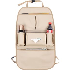 Car Backseat Organizer for Kids, Car Back Seat Storage Bag With 3 Pockets, 2 Drinks Holders, Water Resistant, Kids Toy Storage Kick Mat Back Seat Protector for Toddlers (Beige 1-Pack) in Saudi Arabia