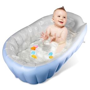 Rlozftel Baby Bath Tub, Inflatable Baby Bathtub with Press Type Air Pump(Tool Free), Infant Newborn Bathtub with Safe PVC Material & Non-Slip Design, Portable Travel Bathtub for Baby 0-3 Ages, Blue