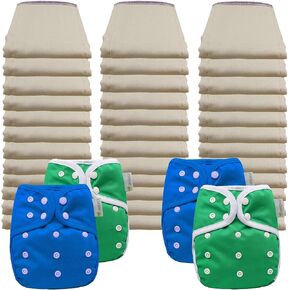 OsoCozy Economy Prefold Diaper Package - 3 Dz. Infant 4x8x4 Unbleached Better-Fit 100% Cotton Prefold Diapers (6-16 lbs) & 4 One-Size Diaper Covers (1 Feather, 1 Critter, 1 Blueberry, 1 Dragon) in Saudi Arabia