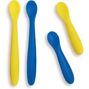 JUSONEY Silicone Baby Spoons-First Stage Baby Self Feeding Spoons 6+ Months,Shorter and Longer Infant Spoons Set for Parent and Self-Feeding,BPA Free Baby Led Weaning Spoons Training Spoon (4 Pack) in Kuwait