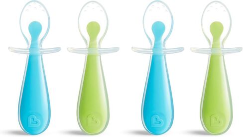 Munchkin® Silicone Scoop™ Trainer Spoons with Choke Guard for Baby Led Weaning, 4 Count, Pink/Purple in Saudi Arabia