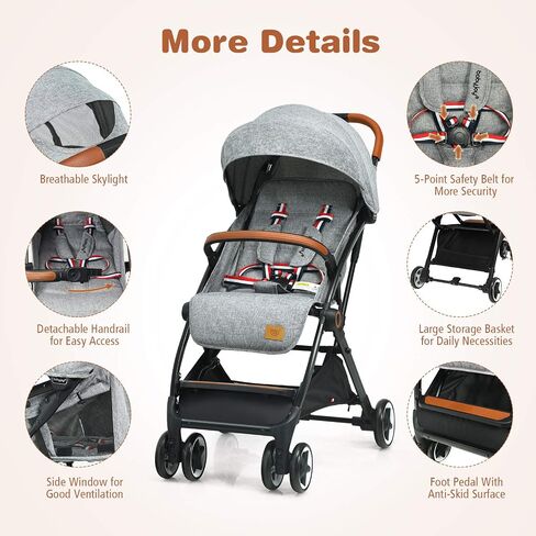 BABY JOY Lightweight Baby Stroller, Compact Toddler Travel Stroller for Airplane, Infant Stroller w/ 5-Point Harness, Adjustable Backrest/Footrest/Canopy, Storage Basket, Easy One-Hand Fold (Black) in Saudi Arabia