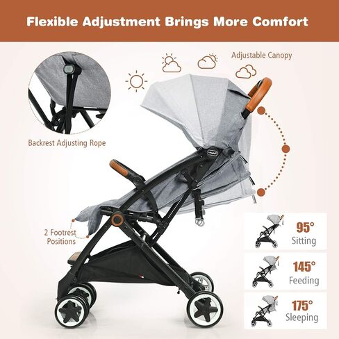BABY JOY Lightweight Baby Stroller, Compact Toddler Travel Stroller for Airplane, Infant Stroller w/ 5-Point Harness, Adjustable Backrest/Footrest/Canopy, Storage Basket, Easy One-Hand Fold (Black) in Saudi Arabia