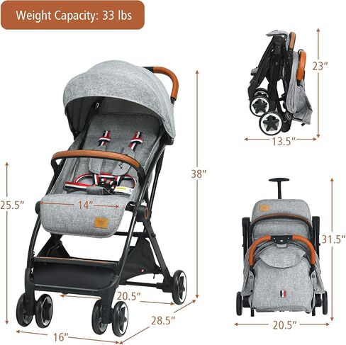 BABY JOY Lightweight Baby Stroller, Compact Toddler Travel Stroller for Airplane, Infant Stroller w/ 5-Point Harness, Adjustable Backrest/Footrest/Canopy, Storage Basket, Easy One-Hand Fold (Black) in Saudi Arabia