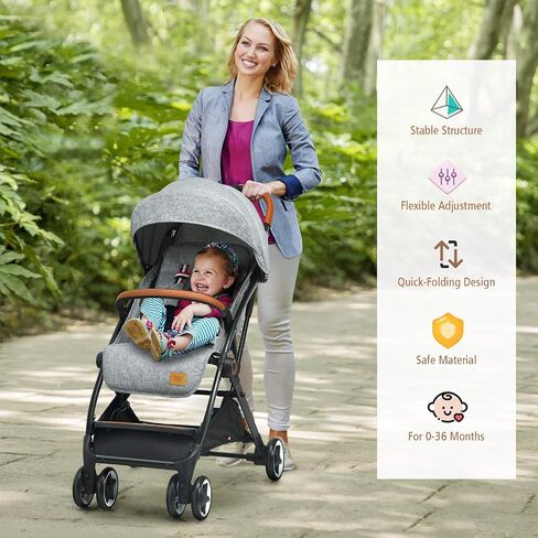 BABY JOY Lightweight Baby Stroller, Compact Toddler Travel Stroller for Airplane, Infant Stroller w/ 5-Point Harness, Adjustable Backrest/Footrest/Canopy, Storage Basket, Easy One-Hand Fold (Black) in Saudi Arabia