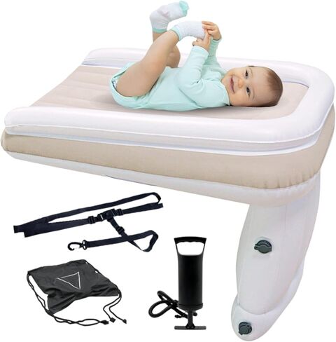 سرير سفر للأطفال الصغار قابل للنفخ من إيريكس، سرير محمول للرضع/الأطفال الصغار ومسند للقدمين وموسع مقعد الطائرة للأطفال مناسب للمقاعد الاقتصادية والقطار والسيارة (أبيض) in Kuwait