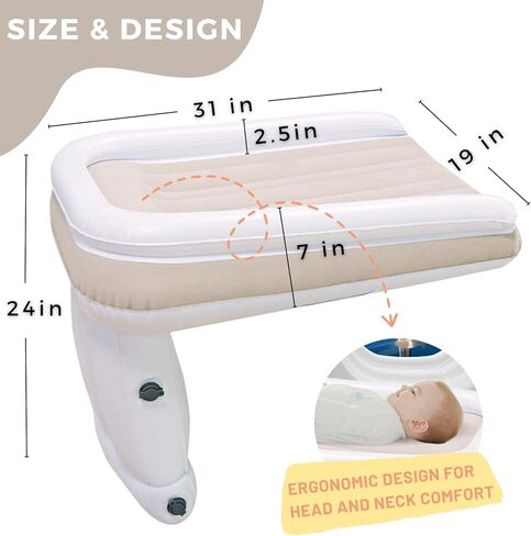 سرير سفر للأطفال الصغار قابل للنفخ من إيريكس، سرير محمول للرضع/الأطفال الصغار ومسند للقدمين وموسع مقعد الطائرة للأطفال مناسب للمقاعد الاقتصادية والقطار والسيارة (أبيض) in Kuwait