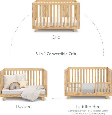 Storkcraft Beckett 3-in-1 Convertible Crib (Natural with White Slats) – Converts from Baby Crib to Toddler Bed and Daybed, Fits Standard Full-Size Crib Mattress, Adjustable Mattress Support Base in Kuwait