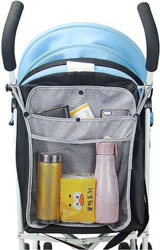 منظم حقيبة عربة الأطفال باللون الأسود مع جيبين للتخزين وجيب شبكي أمامي لقماش الزجاجات وحفاضات الأطفال in Kuwait