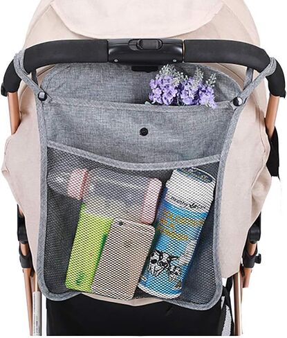 منظم حقيبة عربة الأطفال باللون الأسود مع جيبين للتخزين وجيب شبكي أمامي لقماش الزجاجات وحفاضات الأطفال in Kuwait
