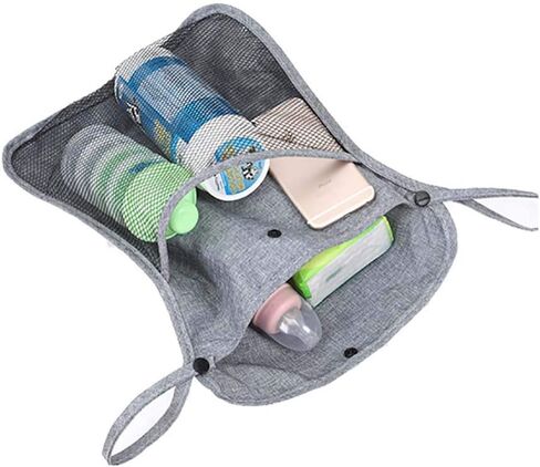 منظم حقيبة عربة الأطفال باللون الأسود مع جيبين للتخزين وجيب شبكي أمامي لقماش الزجاجات وحفاضات الأطفال in Kuwait