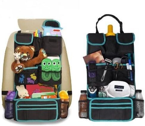 Back Seat Car Organizer - Kids Storage Compartment - Holds Tablets - Ipads - Cups - Bottles -Toys - Stuffed Animals - Snacks - Detachable - Adjustable - Removable Documents Wallet in Kuwait