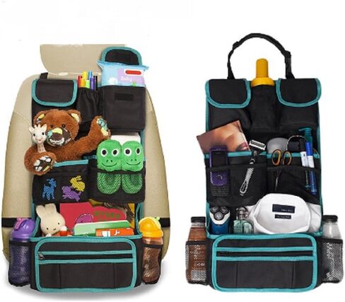 Back Seat Car Organizer - Kids Storage Compartment - Holds Tablets - Ipads - Cups - Bottles -Toys - Stuffed Animals - Snacks - Detachable - Adjustable - Removable Documents Wallet in Kuwait