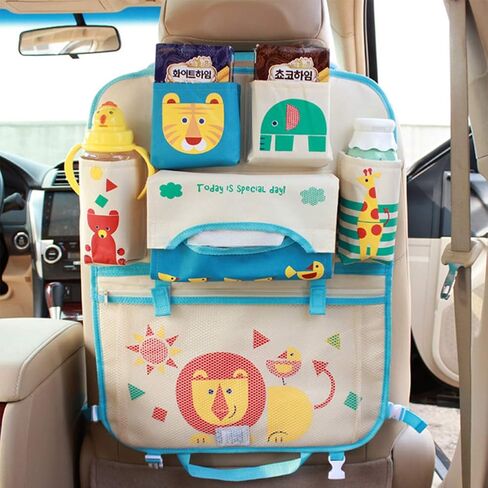 Cartoon Car Seat Back Organizers Large Capacity Car Seat Storage Bag Multifunctional Hanging Organizer Backseat Tissue Phone Water Bottle Storage Box Chair Back Stroller Hanging Bag Organizer Holder in Saudi Arabia