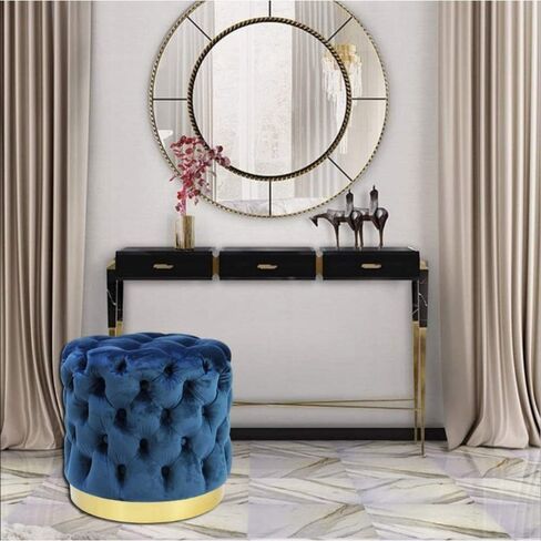 Ottoman Stool Shoe Bench Flannel Vintage Stool Upholstered Dressing Table Footrest Change Shoe Footrest for Living Room Bedroom, 44X44cm for Bedroom Corridor (Color : Blue, Size : 44X44cm) in Saudi Arabia