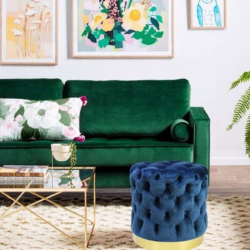 Ottoman Stool Shoe Bench Flannel Vintage Stool Upholstered Dressing Table Footrest Change Shoe Footrest for Living Room Bedroom, 44X44cm for Bedroom Corridor (Color : Blue, Size : 44X44cm) in Saudi Arabia