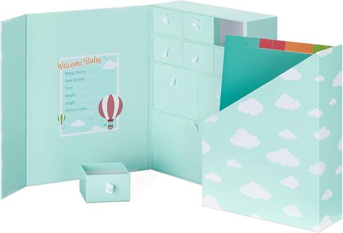 صندوق تذكارات الأطفال من نافاريس - صندوق ذاكرة الطفل للتذكارات - تخزين مع 9 حجرات أدراج للصبي أو الفتاة 13 بوصة × 10 بوصة × 7.1 بوصة - بالونات الهواء الساخن in Kuwait