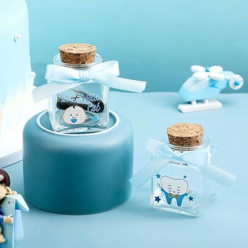 صندوق تذكاري زجاجي للاطفال مكون من قطعتين، صندوق ذاكرة للاطفال بتصميم اول، صندوق تذكار لقص الشعر الاول للاولاد والبنات (ازرق، نمط اولاد) in Kuwait