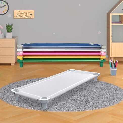 Acrimet Premium Stackable Nap Cot (Stainless Steel Tubes) (White Cot - White Feet) (1 Unit) in Saudi Arabia