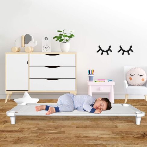 Acrimet Premium Stackable Nap Cot (Stainless Steel Tubes) (White Cot - White Feet) (1 Unit) in Saudi Arabia