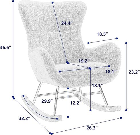 Modern Elegant Nursery Rocking Chair Faux Fur Teddy Fabric Glider Rocker with High Back Stylish Cozy Accent Armchair Living Room Lounge Rocking Chair Seat for Home Bedroom (Grey) in Saudi Arabia