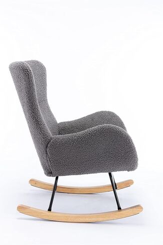 Modern Elegant Nursery Rocking Chair Faux Fur Teddy Fabric Glider Rocker with High Back Stylish Cozy Accent Armchair Living Room Lounge Rocking Chair Seat for Home Bedroom (Grey) in Saudi Arabia