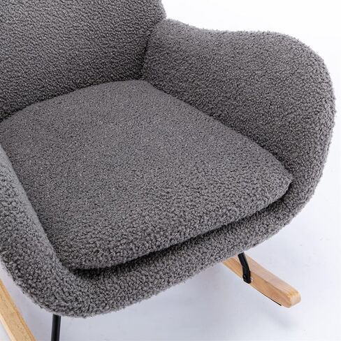 Modern Elegant Nursery Rocking Chair Faux Fur Teddy Fabric Glider Rocker with High Back Stylish Cozy Accent Armchair Living Room Lounge Rocking Chair Seat for Home Bedroom (Grey) in Saudi Arabia