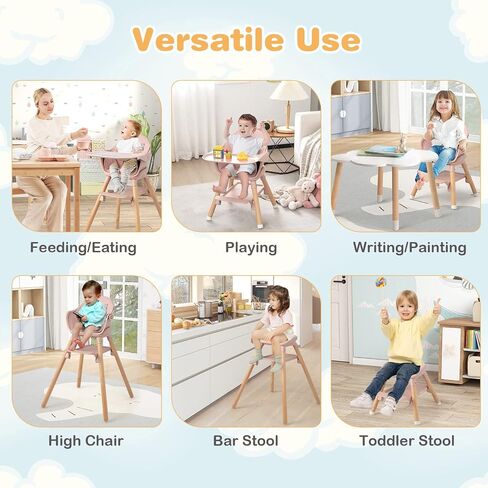 HONEY JOY Baby High Chair, 6 in 1 Convertible Wooden Highchair for Babies and Toddlers/Chair/Bar Stool, Removable Double Tray & Reversible Footrest, Safety Harness for Infant Boys Girls (Dark Gray) in Kuwait