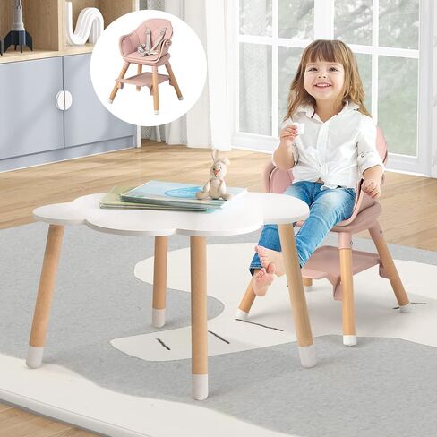 HONEY JOY Baby High Chair, 6 in 1 Convertible Wooden Highchair for Babies and Toddlers/Chair/Bar Stool, Removable Double Tray & Reversible Footrest, Safety Harness for Infant Boys Girls (Dark Gray) in Kuwait
