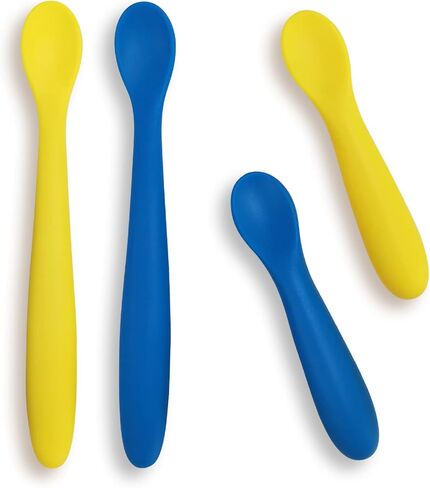 JUSONEY Silicone Baby Spoons-First Stage Baby Self Feeding Spoons 6+ Months,Shorter and Longer Infant Spoons Set for Parent and Self-Feeding,BPA Free Baby Led Weaning Spoons Training Spoon (4 Pack) in Kuwait