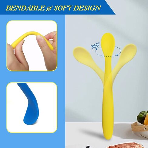 JUSONEY Silicone Baby Spoons-First Stage Baby Self Feeding Spoons 6+ Months,Shorter and Longer Infant Spoons Set for Parent and Self-Feeding,BPA Free Baby Led Weaning Spoons Training Spoon (4 Pack) in Kuwait