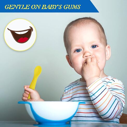 JUSONEY Silicone Baby Spoons-First Stage Baby Self Feeding Spoons 6+ Months,Shorter and Longer Infant Spoons Set for Parent and Self-Feeding,BPA Free Baby Led Weaning Spoons Training Spoon (4 Pack) in Kuwait