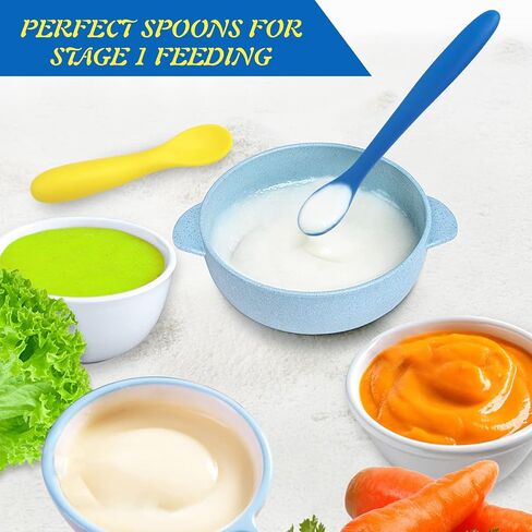 JUSONEY Silicone Baby Spoons-First Stage Baby Self Feeding Spoons 6+ Months,Shorter and Longer Infant Spoons Set for Parent and Self-Feeding,BPA Free Baby Led Weaning Spoons Training Spoon (4 Pack) in Kuwait