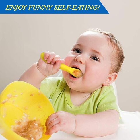 JUSONEY Silicone Baby Spoons-First Stage Baby Self Feeding Spoons 6+ Months,Shorter and Longer Infant Spoons Set for Parent and Self-Feeding,BPA Free Baby Led Weaning Spoons Training Spoon (4 Pack) in Kuwait