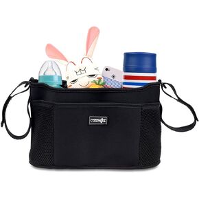 CM Stroller Organizer Diaper Bag Stroller Accessories Pack with Drink Holders and Zipped Pockets for Baby Stroller, Car, Shopping Cart. Fits All Major Strollers. (Black)