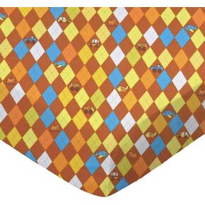 SheetWorld Fitted 100% Cotton Flannel Portable Mini Crib Sheet 24 x 38, Argyle Transport, Made in USA