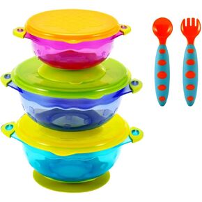 PandaEar Stay Put Spill Proof Stackable Baby Suction Bowls 3 Sizes for Toddlers with Secure Lids BPA Free in Kuwait
