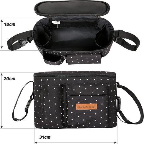 Miracle Baby Stroller Organizer Bag for Mom,Universal Stroller Storage Caddy Diaper Bag- Compatible with Most Stroller - Multifunctional Larg(Black) in Saudi Arabia