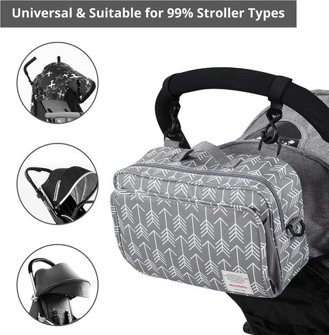 GOGOSO Baby Non-Slip Stroller Organizer Bag for Diapers with Insulated Pocket, Stroller Hooks and Adjustable Strap,Universal Fit Most Strollers in Saudi Arabia