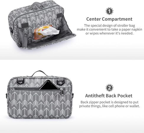 GOGOSO Baby Non-Slip Stroller Organizer Bag for Diapers with Insulated Pocket, Stroller Hooks and Adjustable Strap,Universal Fit Most Strollers in Saudi Arabia
