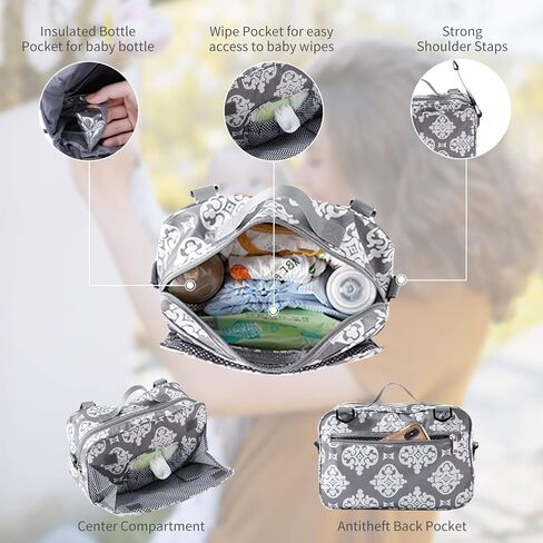 GOGOSO Baby Non-Slip Stroller Organizer Bag for Diapers with Insulated Pocket, Stroller Hooks and Adjustable Strap,Universal Fit Most Strollers in Kuwait