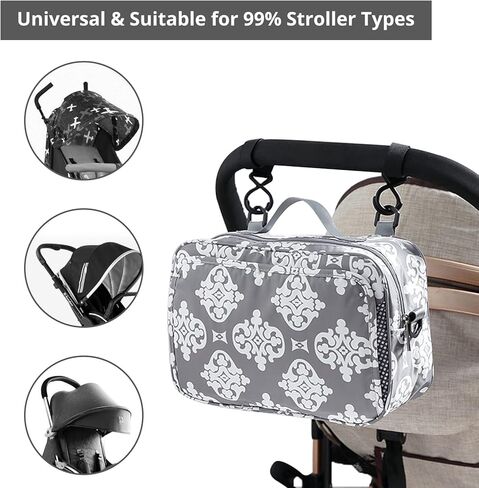 GOGOSO Baby Non-Slip Stroller Organizer Bag for Diapers with Insulated Pocket, Stroller Hooks and Adjustable Strap,Universal Fit Most Strollers in Kuwait