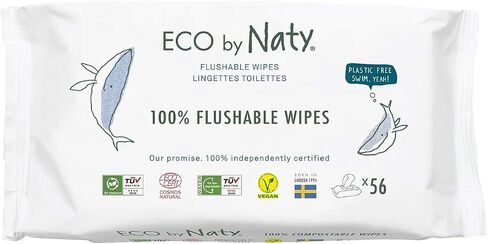 Naty Flushable Baby Wipes, 98% Water & Hypoallergenic, 168 Ct. (3 Packs) | Natural for Sensitive Skin, Unscented, Plant-Based, Fragrance-Free, Gentle for Newborn & Toddler in Saudi Arabia