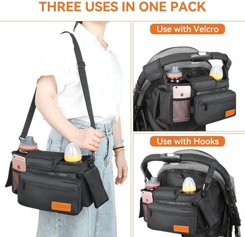 Burbeenye Universal and Adjustable Stroller Organizer Bag for Baby Essentials, Detachable Shoulder Strap, Compatible with Top Stroller Brands: Britax, Uppababy, Silver Cross, Baby Jogger in Saudi Arabia