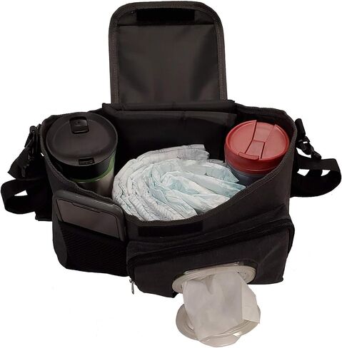 منظم عربة الأطفال من LittleXplorer: علبة الحفاضات - حاملات أكواب إضافية لعربة الأطفال - جيب موزع المناديل المبللة - وسادة تغيير الحفاضات وتخزين الألعاب - يمكن ربطها بعربة مفردة أو مزدوجة أو عربة الركض أو المظلة in Kuwait