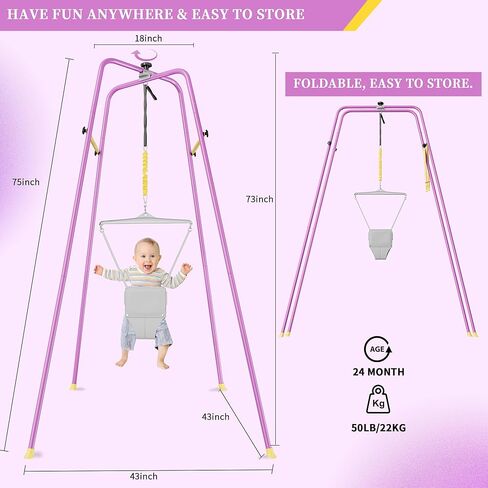 سترة أطفال KIDIP مع حامل، قفزات أطفال وقفزات قابلة لتعديل الارتفاع، أداة تمرين للأطفال مناسبة لعمر 6-24 شهرًا، سهلة التجميع، اختيار هدية حكيم للرضع والأطفال الصغار (تشمل السجادة الناعمة) in Kuwait