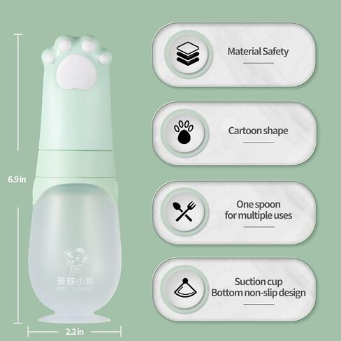 Baby Spoons, Silicone Baby Food Dispensing Spoon, Squeeze Feeding Spoon with Cartoon Dust Cover, 4 oz. (Blue) in Kuwait