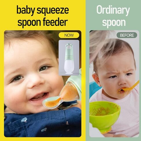 Baby Spoons, Silicone Baby Food Dispensing Spoon, Squeeze Feeding Spoon with Cartoon Dust Cover, 4 oz. (Blue) in Kuwait